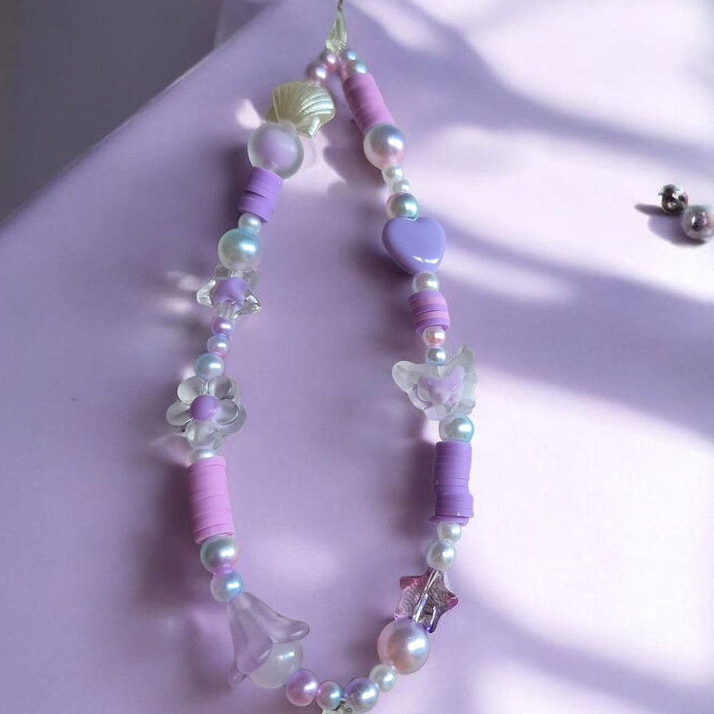 Purple Mixed Heishi Beaded Phone Charm